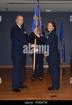 U.S. Air Force Col. Joanna Mitchell, left, Air Boss for the Singapore ...