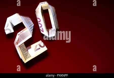 Two hundred euros in folded paper money Stock Photo