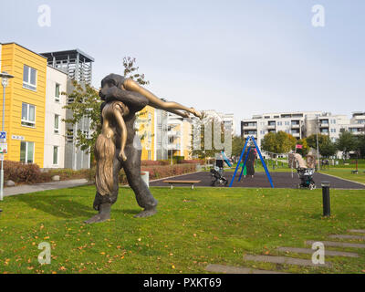 Løren, a modern residential neighbourhood in Oslo Norway with the Peer Gynt sculpture park in the centre, eloping with the bride Stock Photo