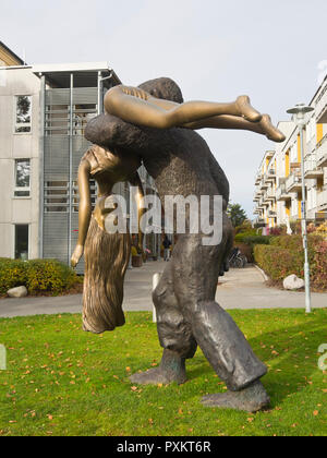 Løren, a modern residential neighbourhood in Oslo Norway with the Peer Gynt sculpture park in the centre, eloping with the bride Stock Photo