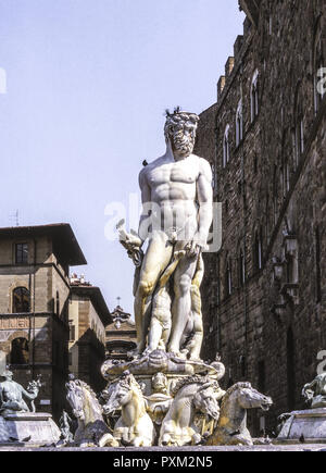 Der Neptunbrunnen von Bartolomeo Ammanati (1575), Piazza della Signoria in Florenz, Italien, The Fountain of Neptune by Bartolomeo Ammannati (1575), P Stock Photo