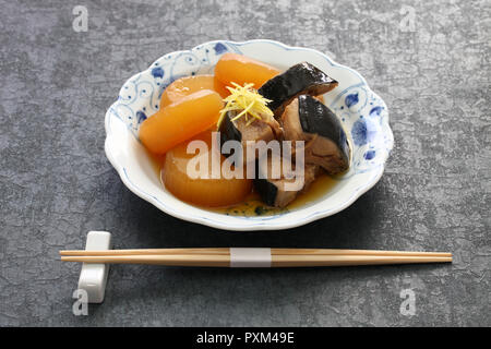 Buri Daikon, Simmered yellowtail fish with japanese radish, popular Japanese dish in the winter. Stock Photo