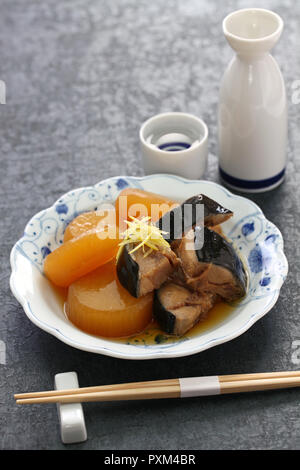 Buri Daikon, Simmered yellowtail fish with japanese radish, popular Japanese dish in the winter. Stock Photo