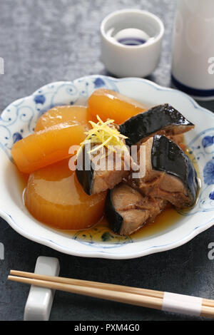 Buri Daikon, Simmered yellowtail fish with japanese radish, popular Japanese dish in the winter. Stock Photo