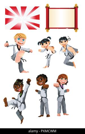 A vector illustration of Karate Taekwondo Kids Stock Vector