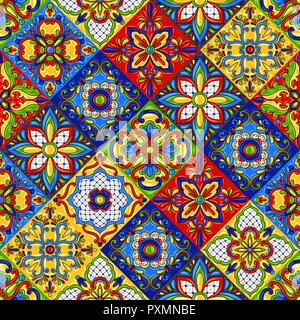 Mexican talavera ceramic tile seamless pattern. Stock Vector