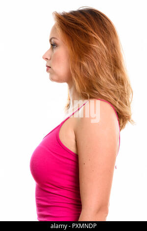 Profile view of young beautiful woman wearing tank top Stock Photo