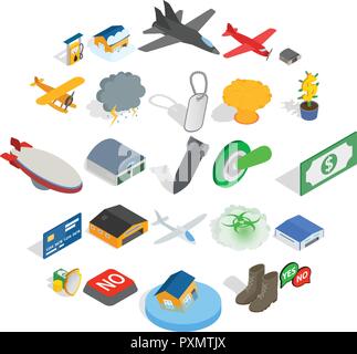 Military equipment icons set, isometric style Stock Vector