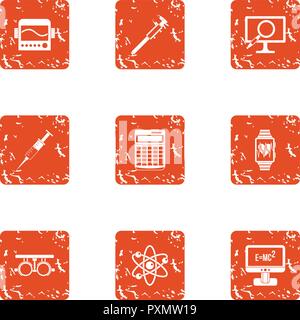 Scientific progress icons set, grunge style Stock Vector
