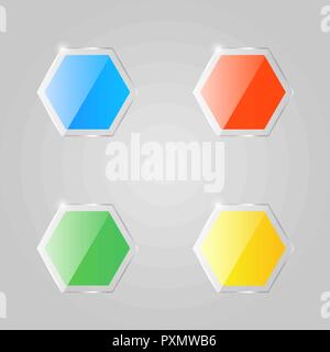 Colored glass hexagons on a gray background. Vector illustration . Stock Vector