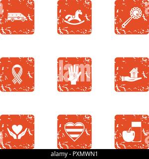 Give love icons set, grunge style Stock Vector