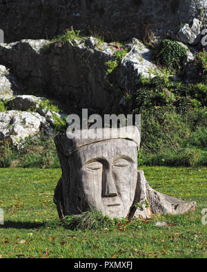 Wooden sculpture in Inch field behind Cahir Castle, County Tipperary, Ireland Stock Photo