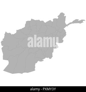 High quality map of Afghanistan with borders of the regions on white background Stock Vector