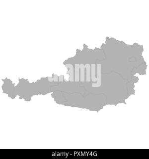 High quality map of Austria with borders of the regions on white background Stock Vector
