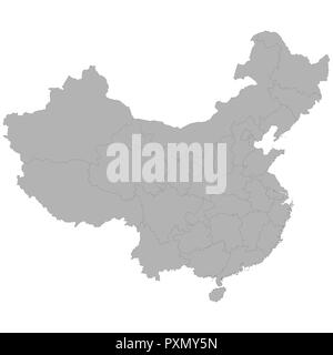High quality map of China with borders of the regions on white background Stock Vector