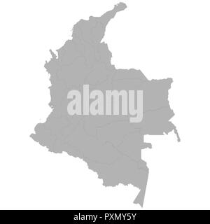 High quality map of Colombia with borders of the regions on white background Stock Vector