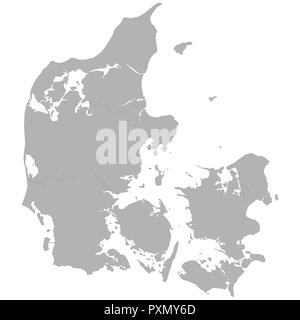 High quality map of Denmark with borders of the regions on white background Stock Vector