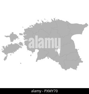 High quality map of Estonia with borders of the regions on white background Stock Vector