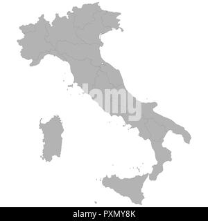 High quality map of Italy with borders of the regions on white background Stock Vector