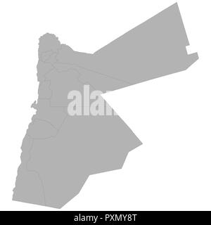 High quality map of Jordan with borders of the regions on white background Stock Vector