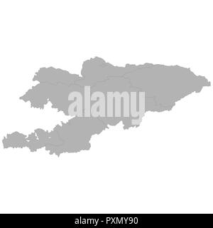 High quality map of Kyrgyzstan with borders of the regions on white background Stock Vector