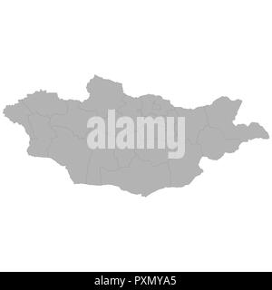 High quality map of Mongolia with borders of the regions on white background Stock Vector
