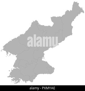 High quality map of North Korea with borders of the regions on white background Stock Vector