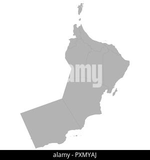 High quality map of Oman with borders of the regions on white background Stock Vector