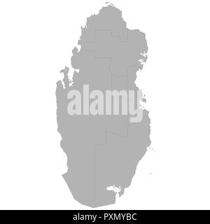 High quality map of Qatar with borders of the regions on white background Stock Vector