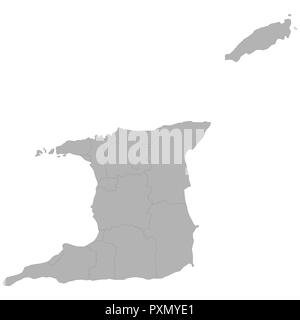 High quality map of Trinidad and Tobago with borders of the regions on white background Stock Vector