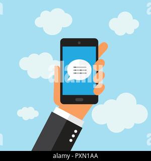 A businessman holding a phone. Message icon. Illustration in vectors. Stock Vector