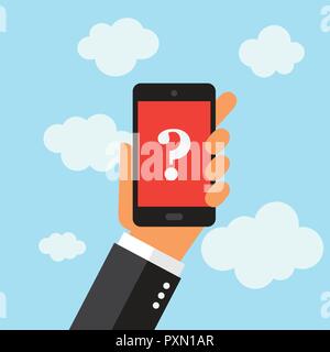 A businessman holding a phone. Help icon. Illustration in vectors. Stock Vector