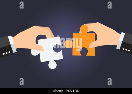 Business people are working together to put two puzzles Stock Vector
