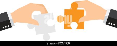Business people are working together to put two puzzles Stock Vector