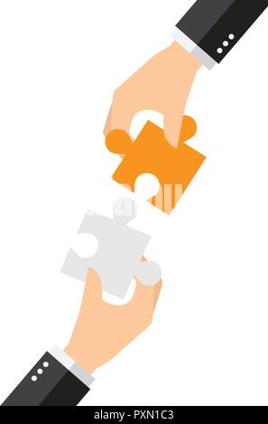 Business people are working together to put two puzzles Stock Vector