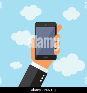 A businessman holding a phone. Isotaed screen. Illustration in vectors. Stock Vector