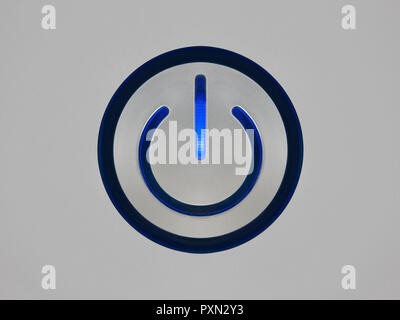 One power switch with on off icon and blue backlight Stock Photo