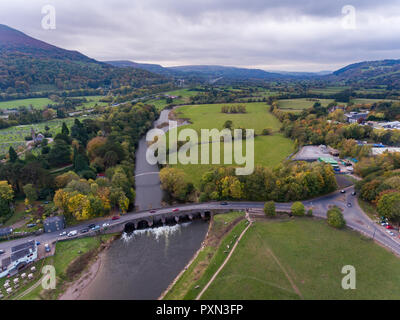 Aerial view of the Welsh Town Abergavenny near Brecon Beacons Wales Stock Photo