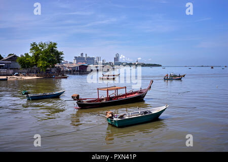Thailand Fishing boats tied up and moored. Pattaya Southeast Asia Stock Photo