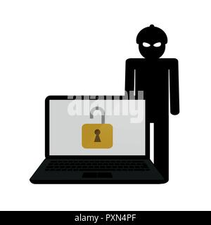internet crime hacker cracks laptop vector illustration EPS10 Stock Vector