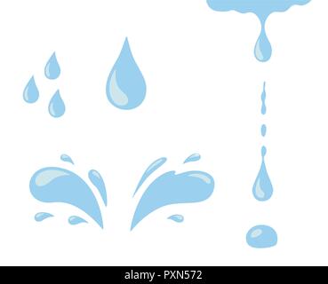 Water drop icon set. Blue spray, tear Stock Vector
