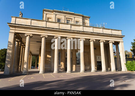 The Pittville Pump Room in Pittville Park, Cheltenham, Gloucestershire is a regency building and the grandest spa building remaining in Cheltenham Stock Photo