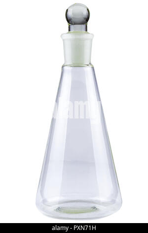 Laboratory or wine glass carafe or flask isolated on white background. Stock Photo