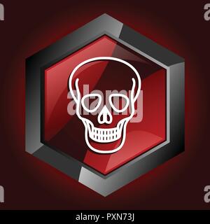 skull death skeleton danger dead head hexagon dark red vector icon Stock Vector