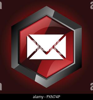 message email mail letter envelope contact hexagon dark red vector icon Stock Vector
