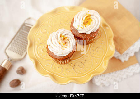 Pumpkin cheesecake cupcakes made without gluten or dairy. Stock Photo