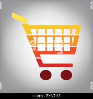 Shopping cart sign. Vector. Horizontally sliced icon with colors from sunny gradient in gray background. Stock Vector
