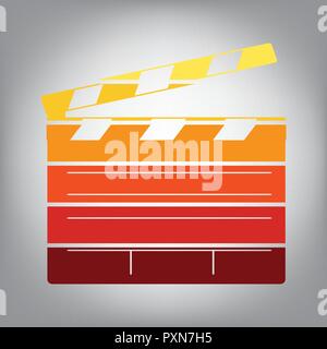 Film clap board cinema sign. Vector. Horizontally sliced icon with colors from sunny gradient in gray background. Stock Vector