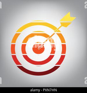 Target with dart. Vector. Horizontally sliced icon with colors from sunny gradient in gray background. Stock Vector