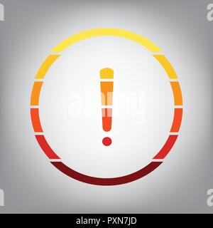 Exclamation mark sign. Vector. Horizontally sliced icon with colors from sunny gradient in gray background. Stock Vector